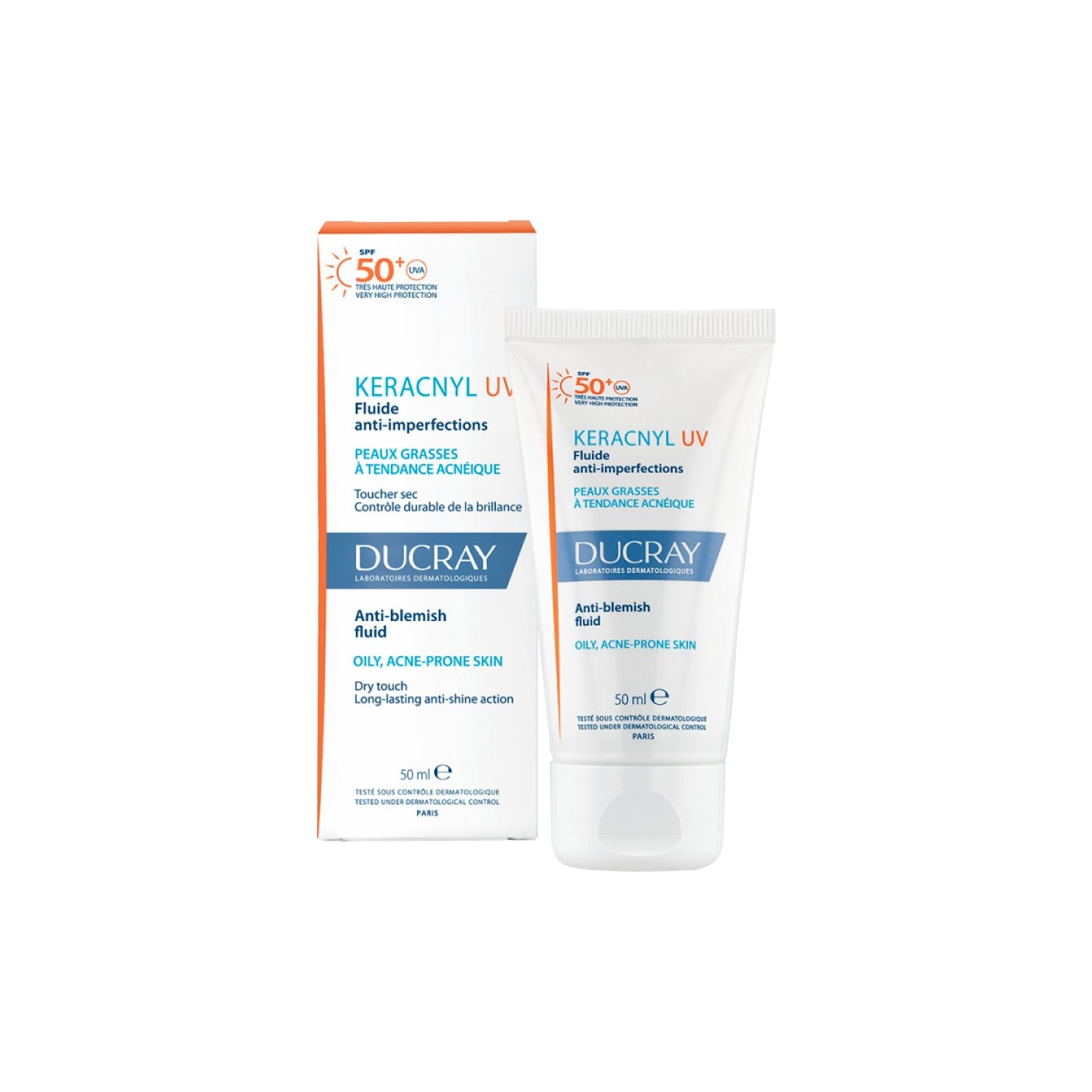 DUCRAY - KERACNYL UV Protector Solar SPF 50+ Fluido Anti Imperfecciones de 50ml